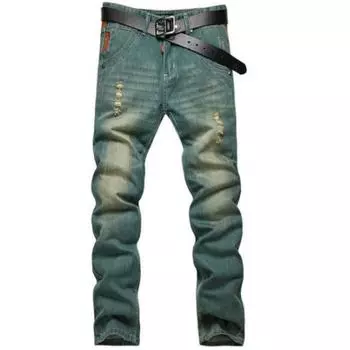 Мужские весенне-летние повседневные джинсы в стиле ретро с дырками, прямые узкие брюки с индивидуальностью 32