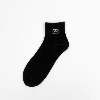 Мужские весенне-летние повседневные простые однотонные спортивные плоские носки-гольфы с надписью 1 pair чёрный