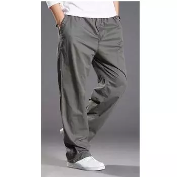 Мужские весенне-летние свободные эластичные рабочие брюки большого размера, прямые брюки с карманами для бега XXXXXXL чёрный