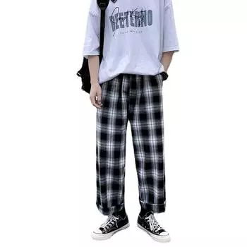Мужские весенне-осенние брюки, свободные клетчатые брюки большого размера, повседневные спортивные штаны S белый