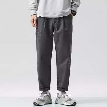 Мужские весенне-осенние дышащие хлопковые брюки, свободные прямые брюки в стиле ретро на открытом воздухе 4XL чёрный
