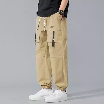 Мужские весенне-осенние новые американские уличные штурмовые брюки, свободные брюки-карго для отдыха со сборками M чёрный