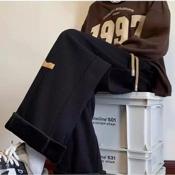 Мужские весенне-осенние новые модные брендовые мужские спортивные спортивные штаны Y2k, прямые широкие брюки, мужские универсальные повседневные брюки, модные L чёрный