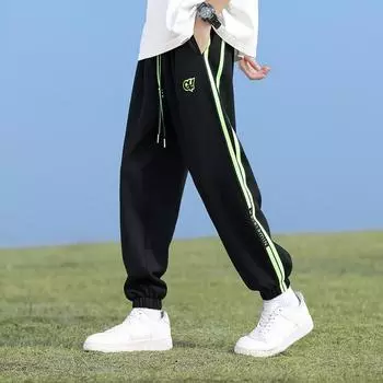 Мужские весенне-осенние новые модные брендовые свободные повседневные брюки большого размера, американские универсальные комбинезоны с эластичной резинкой на талии M чёрный