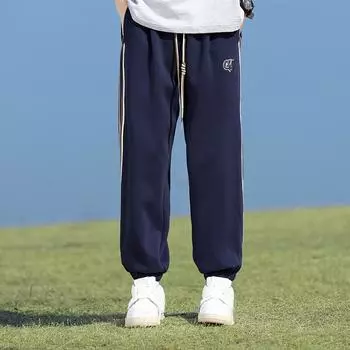 Мужские весенне-осенние новые модные брендовые свободные повседневные брюки большого размера, американские универсальные комбинезоны с эластичной резинкой на талии M темно-синий