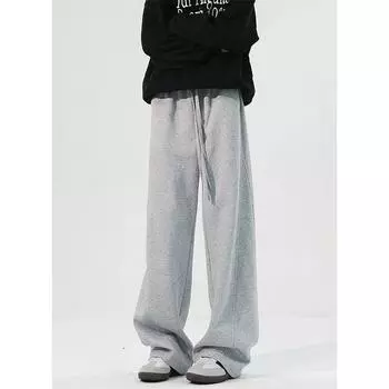 Мужские весенне-осенние однотонные повседневные прямые брюки с драпировкой и средней посадкой, слегка эластичные 3XL