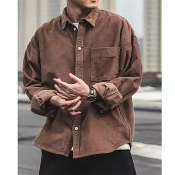 Мужские весенне-осенние повседневные рубашки в стиле ретро, однотонные мягкие свободные кардиганы на пуговицах с длинными рукавами и отложным воротником, модный карманный дизайн