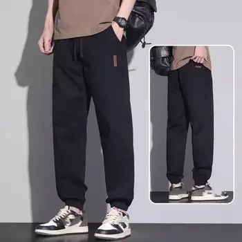 Мужские весенне-осенние свободные брюки на шнурке, хлопковая рабочая одежда, девятиминутные брюки, повседневные спортивные штаны на шнуровке 4XL