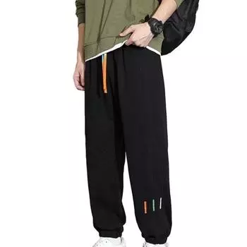 Мужские весенне-осенние свободные спортивные штаны с эластичной резинкой на талии, красочные брюки для бега на шнурке, однотонные спортивные брюки с карманами M серый