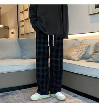Мужские тонкие вельветовые брюки на весну и осень, свободные прямые повседневные клетчатые брюки 3XL