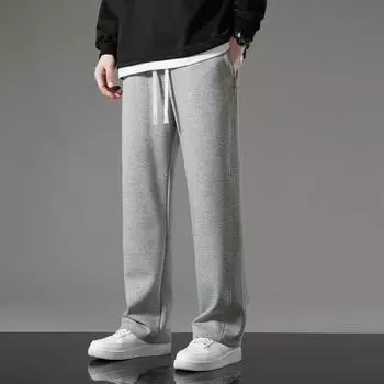 Мужские весенние брюки, мужские широкие спортивные брюки с эластичной талией и завязками на шнурке, с карманами для повседневной носки, повседневные спортивные брюки на осень M бежевый