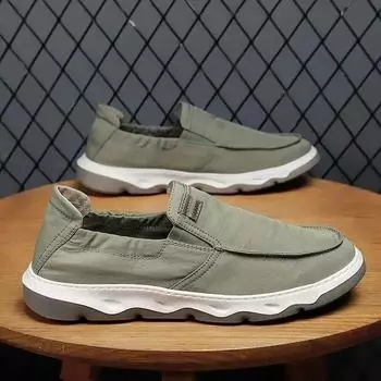 Мужские весенние дышащие туфли-педали из ткани. Повседневные парусиновые туфли с мягкой подошвой. 44 чёрный