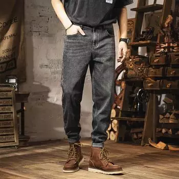 Мужские весенние и летние джинсы больших размеров, мужские свободные эластичные джинсовые брюки в стиле ретро в коровьем стиле, большие размеры 36 синий