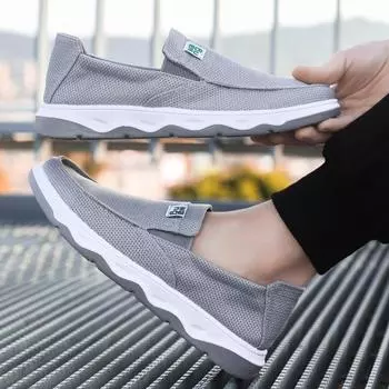 Мужские весенние и летние тканевые туфли с дышащей плоской подошвой, простые мужские туфли, легкая сетчатая удобная спортивная повседневная обувь, импортная торговля 39 чёрный
