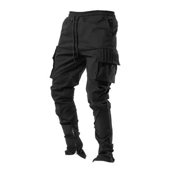 Мужские весенние и осенние брюки для спецодежды с несколькими карманами, прямые узкие длинные брюки XXXL чёрный