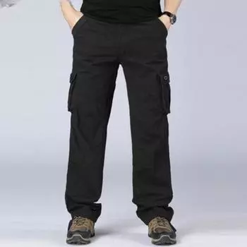 Мужские весенние и осенние хлопковые повседневные брюки для рабочей одежды, брюки с несколькими карманами, спортивные брюки на открытом воздухе 44 чёрный