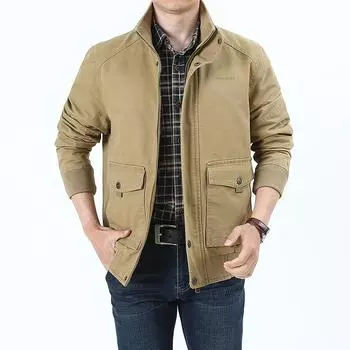Мужские весенние и осенние повседневные куртки с воротником-стойкой и множеством карманов, тонкие топы для пап M