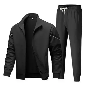 Мужские весенние и осенние спортивные костюмы, новая модная спортивная одежда, мужские повседневные куртки и брюки, комплект из 2 предметов M чёрный