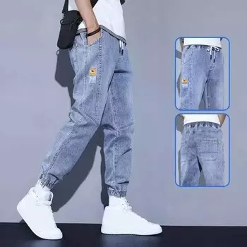 Мужские весенние и осенние тонкие повседневные и удобные брюки-бандаж для ног Nine Minute Denim Рабочие брюки 5XL