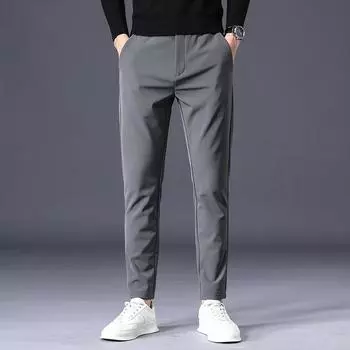 Мужские весенние и осенние узкие деловые повседневные брюки с эластичной резинкой на талии, прямые костюмные брюки 38 чёрный