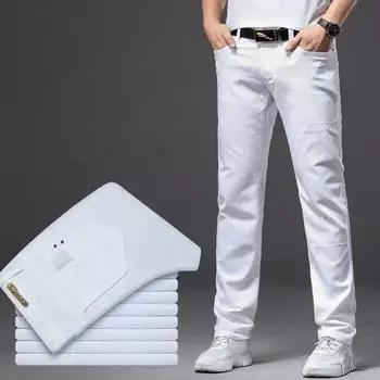 Мужские весенние модные эластичные облегающие джинсовые длинные брюки повседневные белые прямые джинсы Y2k японская уличная одежда 36 белый