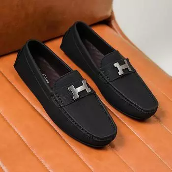 Мужские весенние мокасины из микрофибры и кожи — повседневные туфли для вождения на мягкой подошве, доступны в больших размерах 40 чёрный