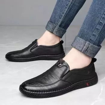 Мужские весенние мягкие кожаные туфли Peas, деловые повседневные мужские кожаные туфли Pedal 44 чёрный