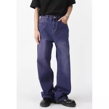 Мужские весенние новые фиолетовые повседневные джинсовые брюки, персонализированные прямые широкие брюки в стиле ретро S фиолетовый