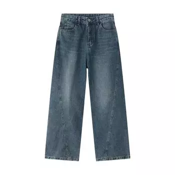 Мужские весенние новые повседневные брюки, джинсы, свободные широкие брюки, простой корейский стиль в стиле ретро M синий