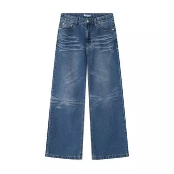 Мужские весенние новые повседневные джинсовые брюки, свободные широкие брюки, корейская версия, ретро-тренд S синий