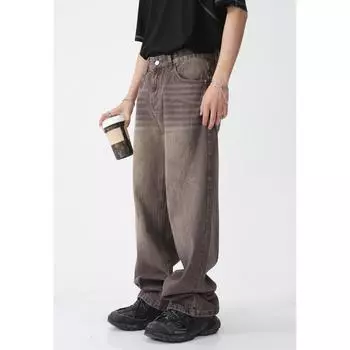 Мужские весенние новые повседневные джинсовые брюки, винтажные прямые джинсы с коричневым галстуком в цветочном стиле S