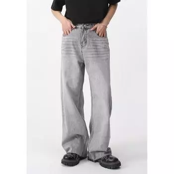 Мужские весенние новые тонкие джинсовые брюки, свободные широкие винтажные брюки с рваным подолом S серый