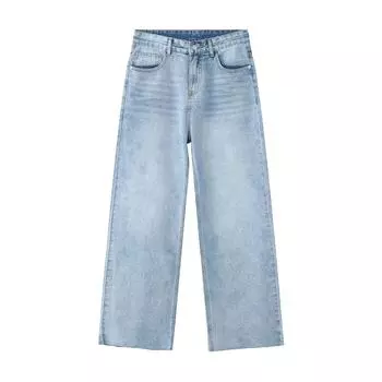 Мужские весенние новые тонкие джинсовые брюки, свободные широкие винтажные брюки с рваным подолом S синий