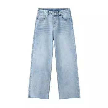 Мужские весенние новые тонкие повседневные джинсовые брюки с индивидуальным дизайном и необработанным краем S синий