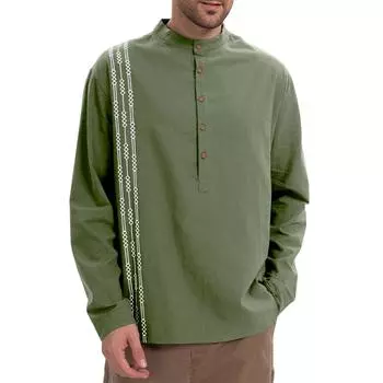 Мужские весенние однотонные ретро-топы с длинным рукавом на пуговицах, мужские повседневные модные топы XL