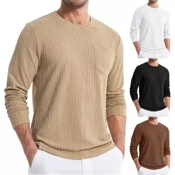 Мужские весенние однотонные топы с круглым вырезом и длинными рукавами в стиле ретро, мужские повседневные модные топы L чёрный