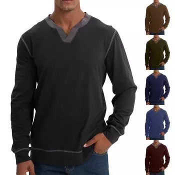 Мужские весенние однотонные топы с V-образным вырезом и длинными рукавами в стиле ретро, мужские повседневные модные топы L