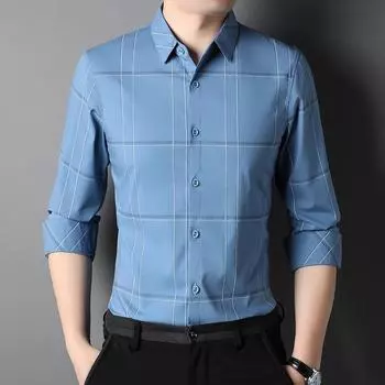 Мужские весенние полосатые рубашки, топы, простые, легкие, с лацканами, с длинными рукавами, для молодежи и мужчин среднего возраста M