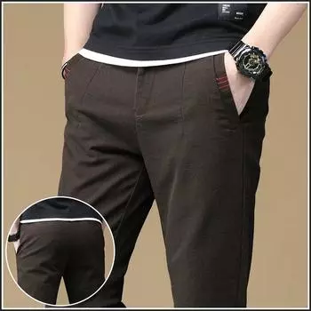 Мужские весенние прямые свободные повседневные брюки однотонные простые деловые длинные брюки 38 чёрный