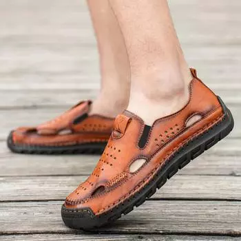 Мужские весенние сандалии большого размера, сверхлегкие мужские туфли с мягкой подошвой и отверстиями, повседневная обувь на плоской подошве 46 синий