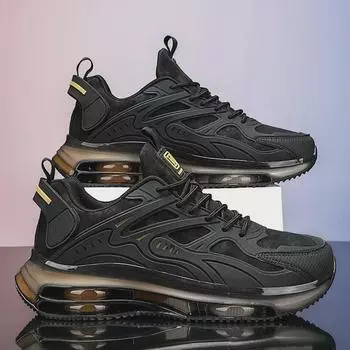 Мужские весенние спортивные кроссовки с амортизирующей воздушной подушкой, увеличивающей рост, черного цвета, универсальная мода. 45 черный белый