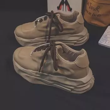 «Мужские весенние водонепроницаемые кожаные кроссовки с толстой мягкой подошвой — модные кроссовки, увеличивающие рост WK11» 41 хаки