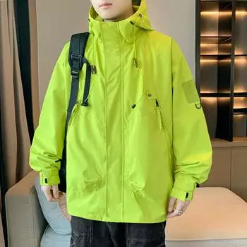 Мужские ветровки, однотонные, весна-осень, пара, уличные пальто с капюшоном, водонепроницаемые, мужские, спортивные, для скалолазания, верхняя одежда на молнии S хаки