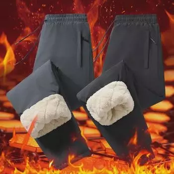 Мужские ветрозащитные зимние брюки из овчины - теплые, свободные, прямого кроя, большого размера, плотный бархатный хлопок 6XL