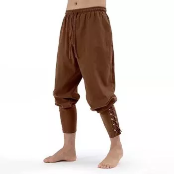 Мужские винтажные брюки средневекового викинга пиратского стиля, брюки из хлопка и льна со шнуровкой, костюмы для косплея на Хэллоуин M чёрный