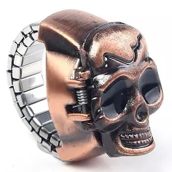 Мужские винтажные часы-кольцо с черепом и кольцом на палец, крутые кварцевые часы-раскладушка в стиле панк с кольцом