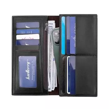 Мужские винтажные длинные кошельки Baellerry, визитница для мужчин, мужские складные кошельки в два сложения 18.7*9*2cm чёрный