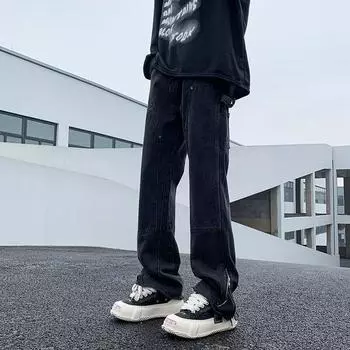 Мужские винтажные джинсы, летние модные большие джинсы, мужские деловые джинсы, брюки в стиле хип-хоп, широкие брюки, тонкие джинсовые ткани 2XL чёрный
