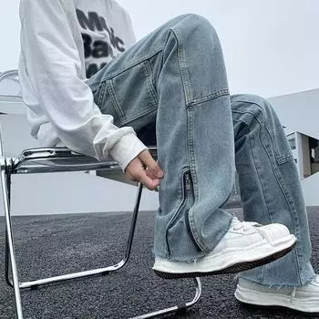 Мужские винтажные джинсы, летние модные большие джинсы, мужские деловые джинсы, брюки в стиле хип-хоп, широкие брюки, тонкие джинсовые ткани S чёрный