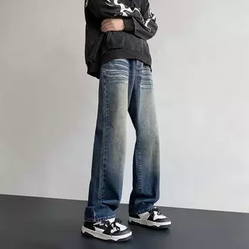 Мужские винтажные мешковатые джинсы Y2K в стиле ретро из 88% хлопка, прямые брюки, корейские осенние новые повседневные брюки в стиле Харадзюку, женские S синий